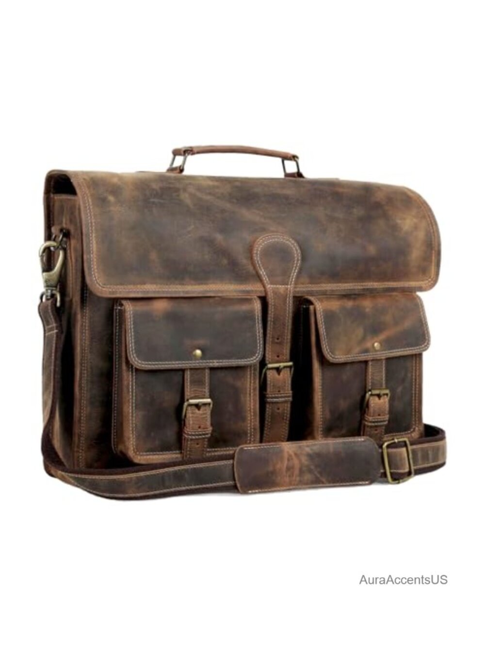 Buffalo Leather Briefcase 18 Inch Laptop Messenger Bag YKK Zippers Trolley Strap